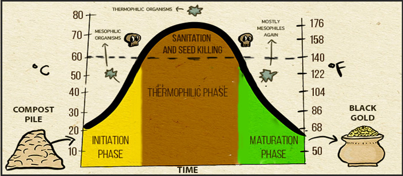 Temperature changing in organic fertilizer composting