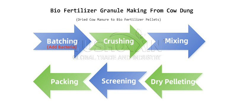 Bio fertilizer pellets production from dried manure